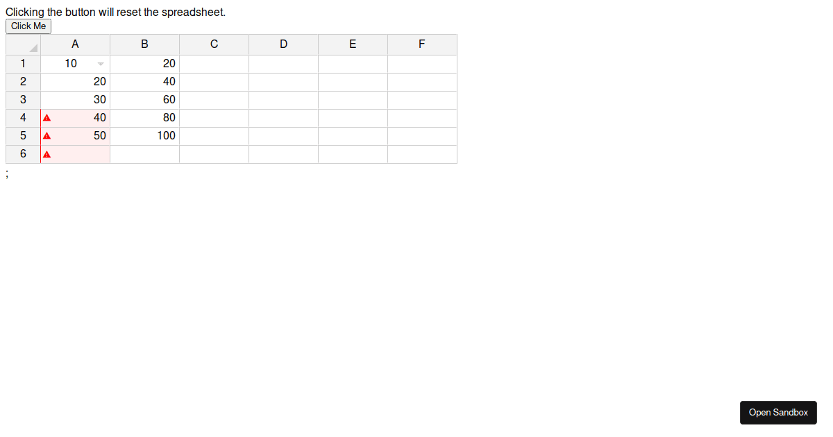 Online spreadsheet with validations with Jspreadsheet (forked
