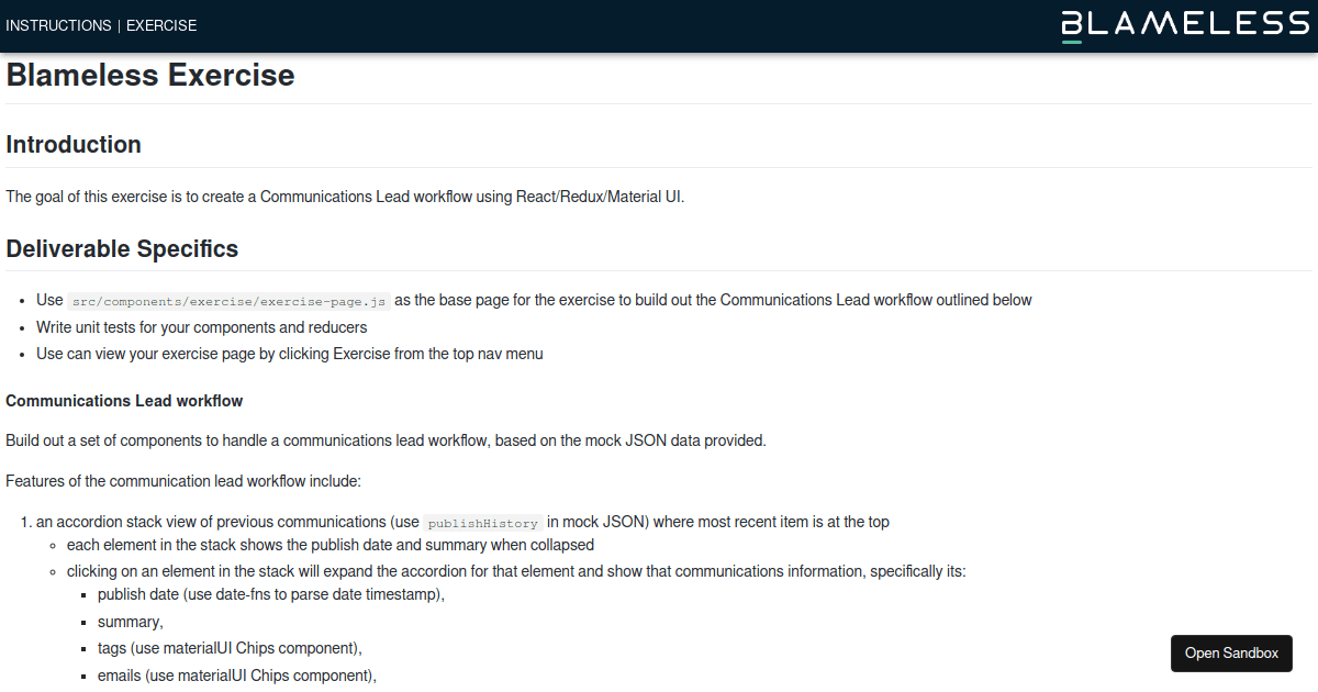 Blameless Exercise - Codesandbox