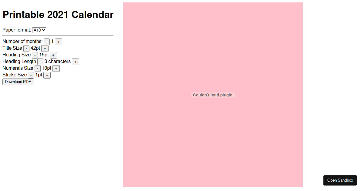 Printable Calendar - Codesandbox