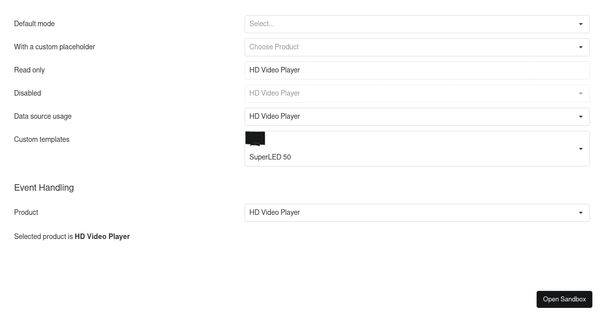 Overview DevExtreme Select Box Codesandbox