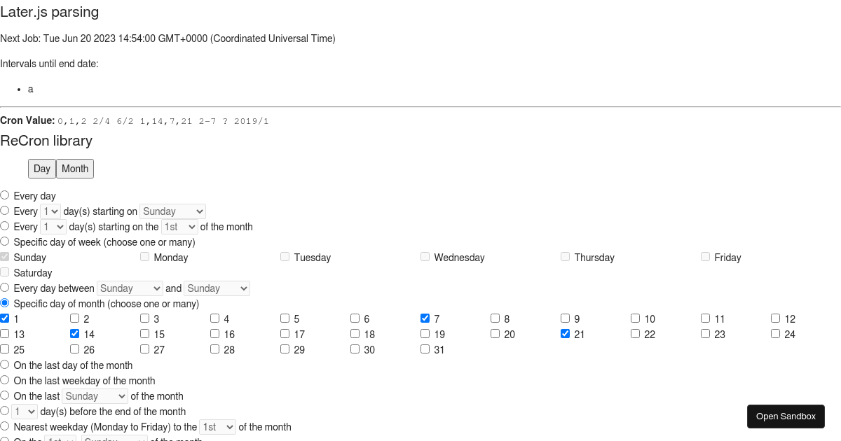 React cron ui examples (forked) - Codesandbox