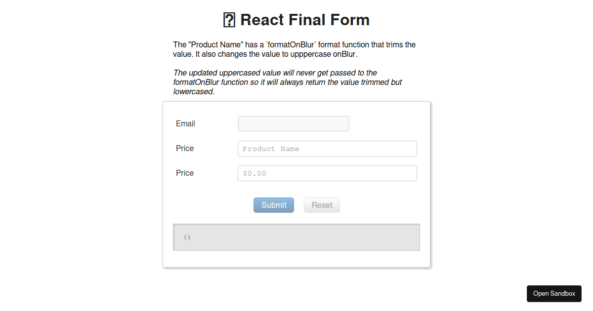 🏁 React Final Form - Format On Blur Example - Codesandbox