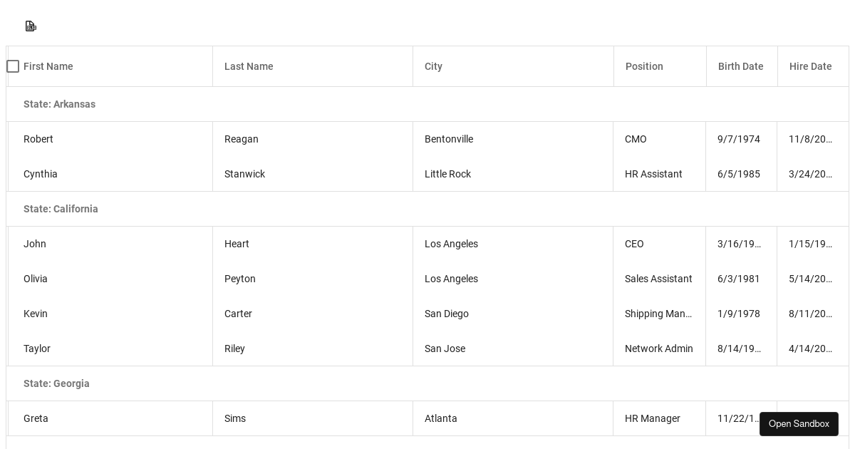 Exporting via Toolbar - Codesandbox
