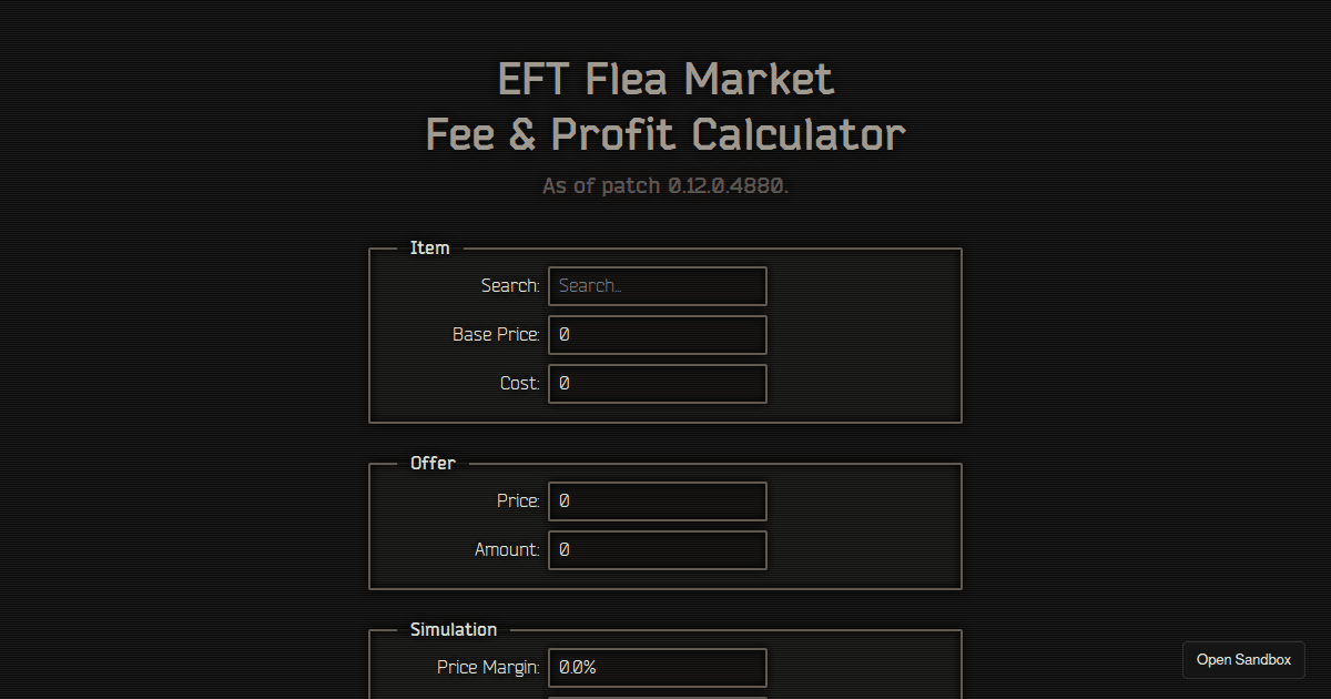 EFT Flea Market Fee & Profit Simulator Codesandbox