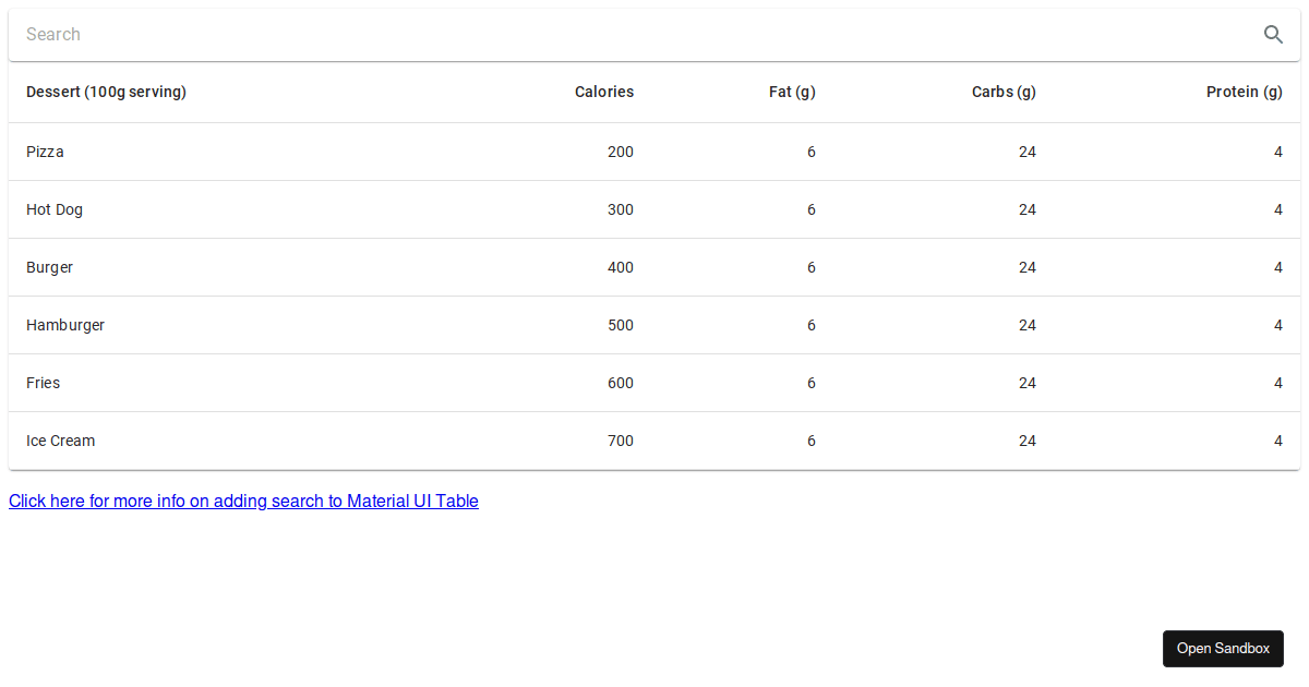 material ui table search demo (forked) - Codesandbox