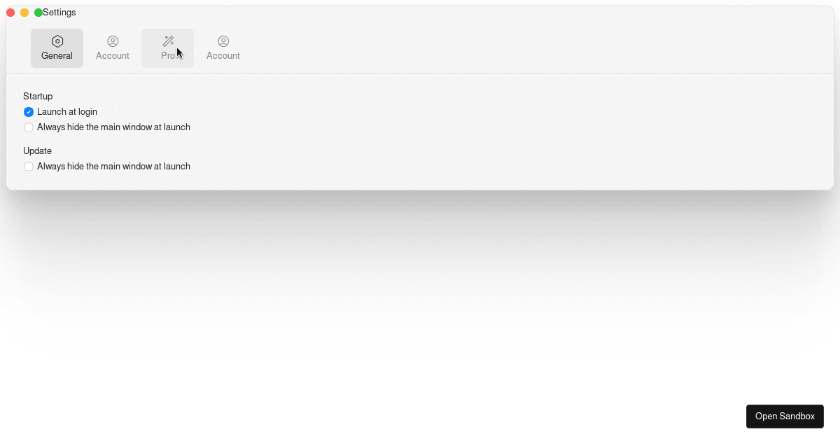 setting - Codesandbox