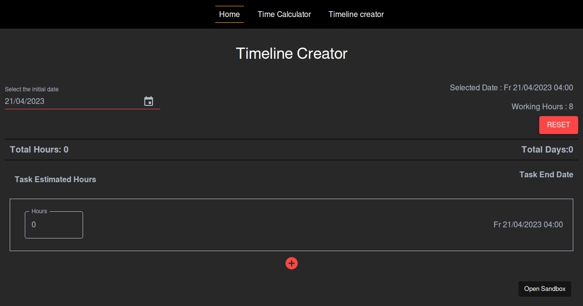Working Timeline Codesandbox