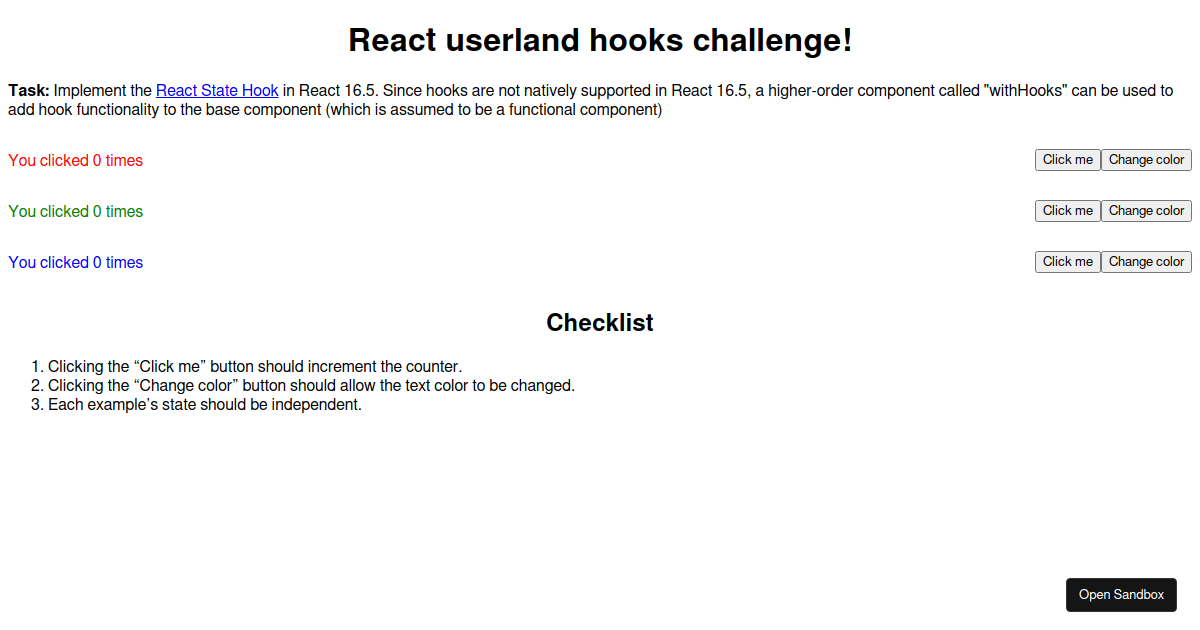React userland hooks challenge #1 - Codesandbox