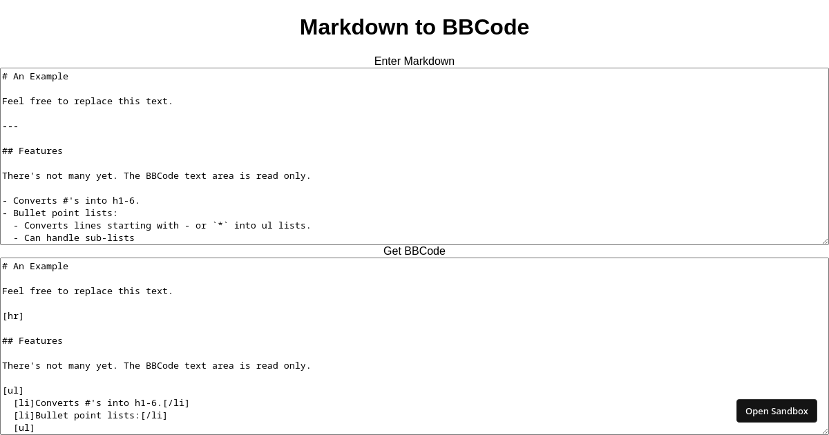 Markdown to BBCode (forked) - Codesandbox