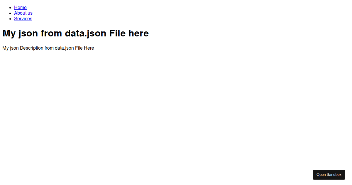 React 03 : home.js : How to use Json from external json file - Codesandbox