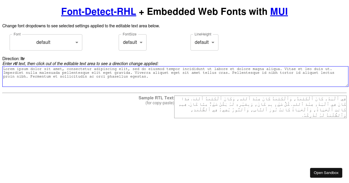 MUIfontdetectrhl + embedded web fonts Codesandbox