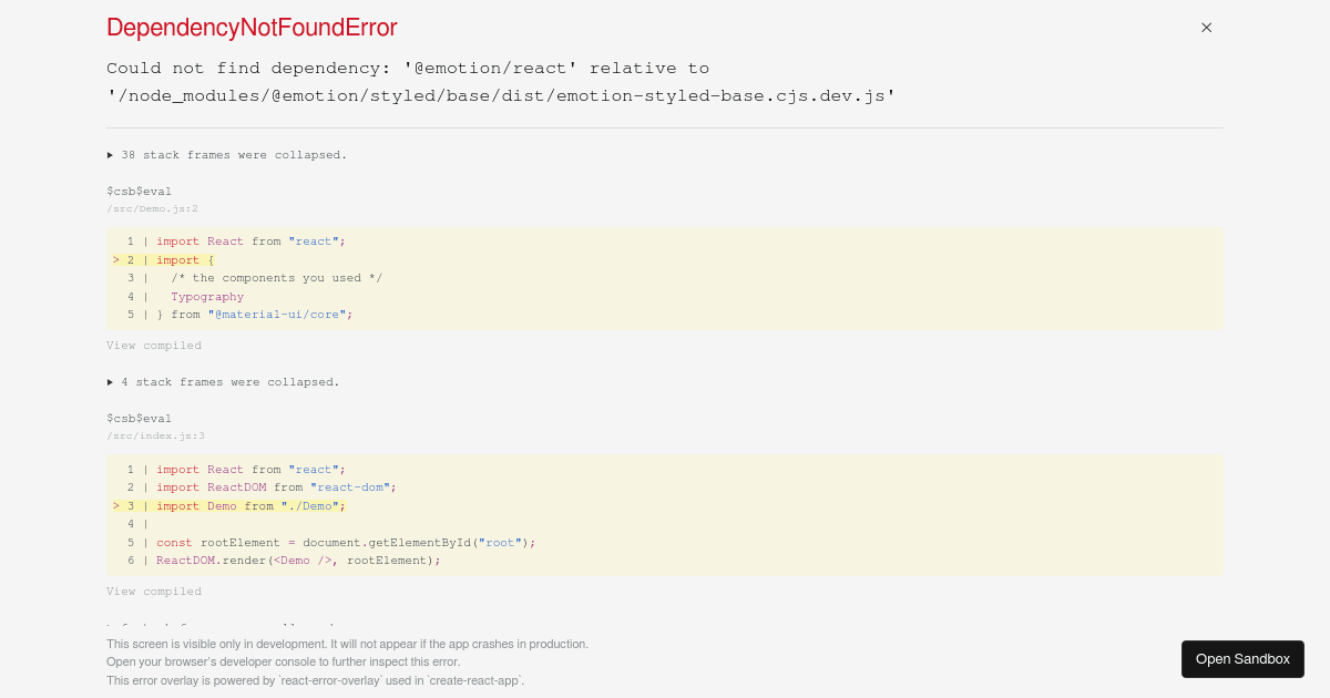 Material-UI issue - Codesandbox