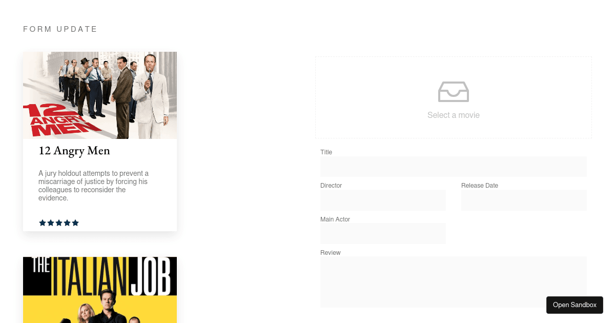 Form Update - Codesandbox