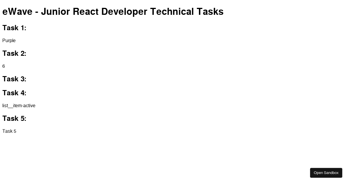 eWave - Junior React Dev Tasks - Codesandbox