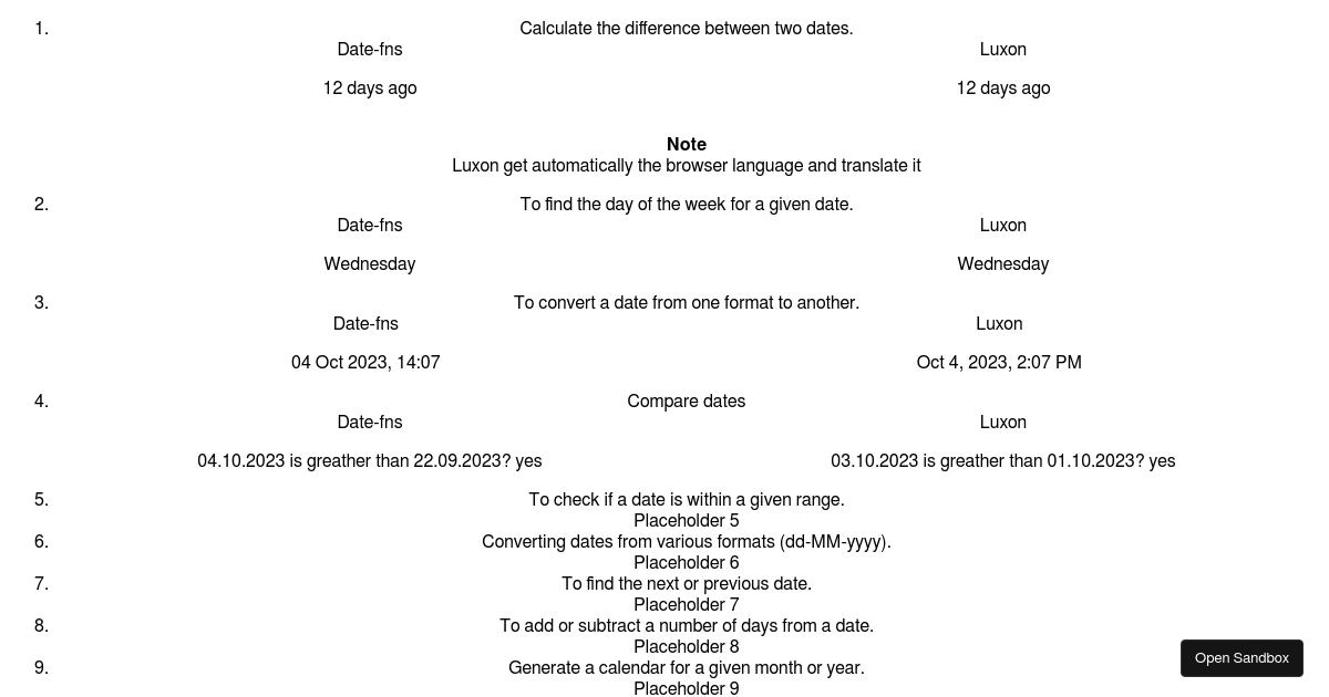 Date-fns vs Luxon (forked) - Codesandbox