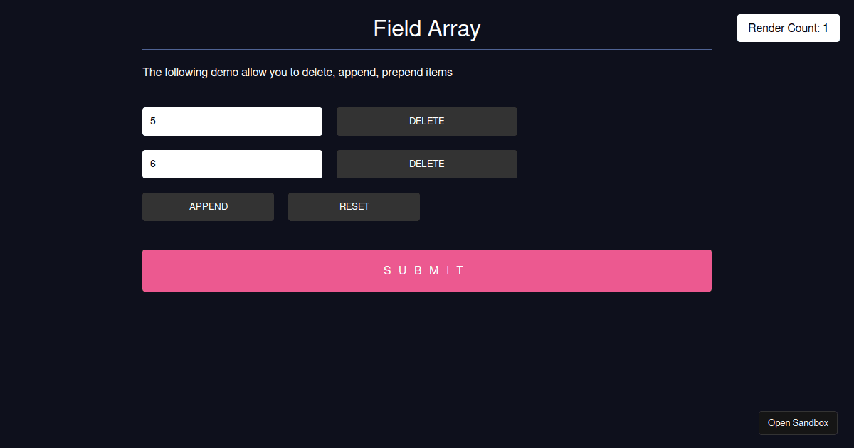 React Hook Form - useFieldArray - Codesandbox