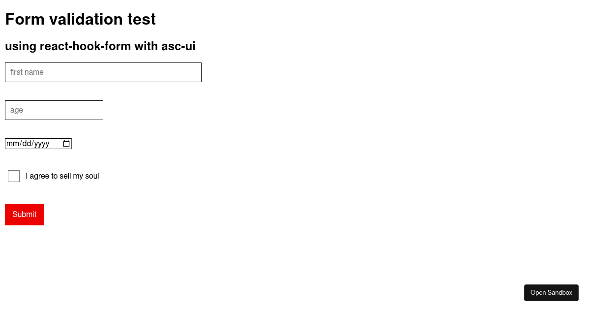 Form validation with react-hook-form - Codesandbox