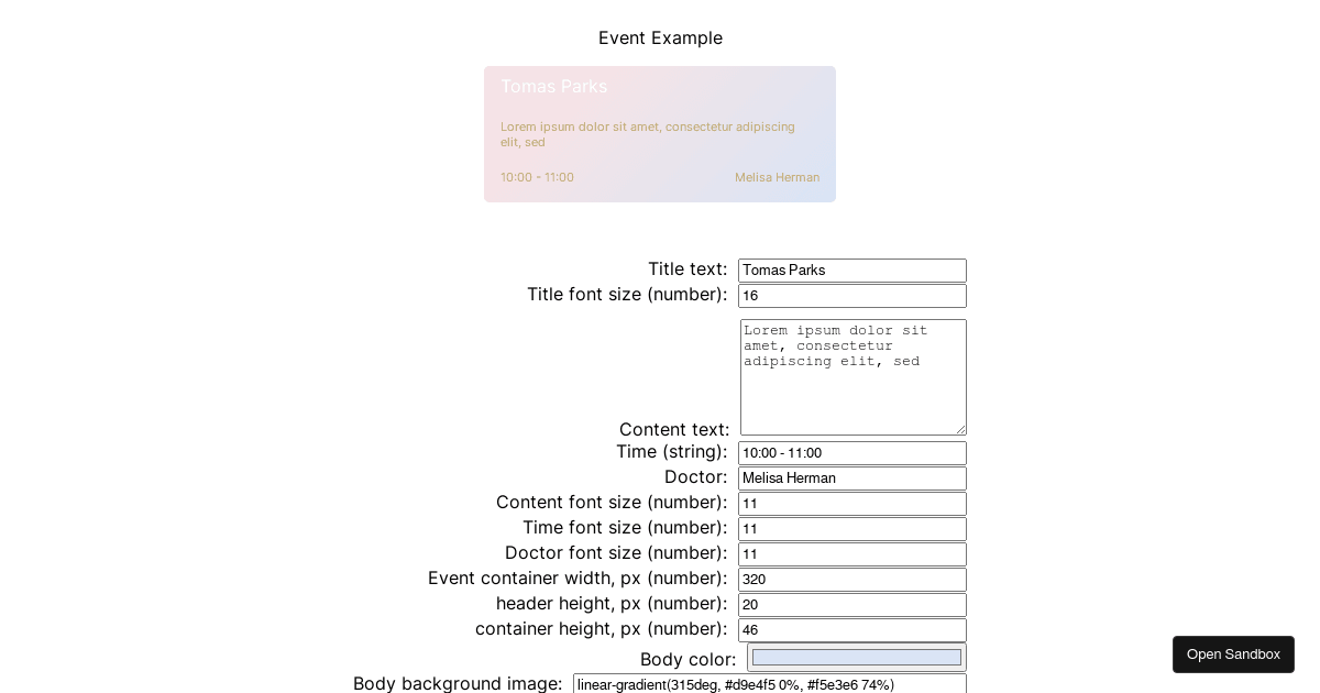 Event settings (forked) - Codesandbox