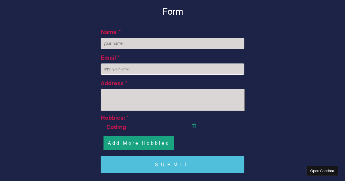 React form useFieldArray - Codesandbox