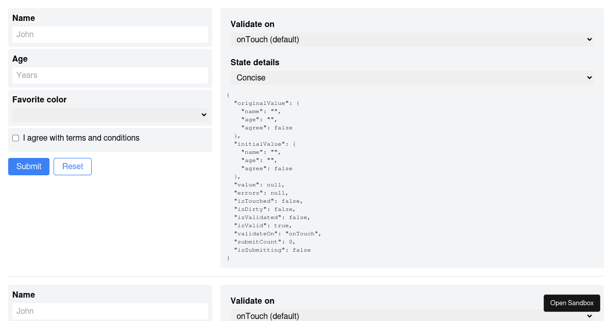 ImpulseForm showcase - Codesandbox