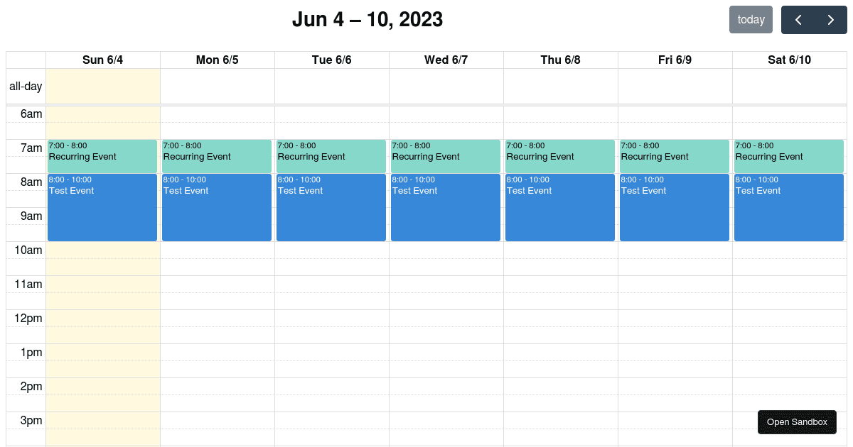 FullCalendar, Z char issue (forked) - Codesandbox