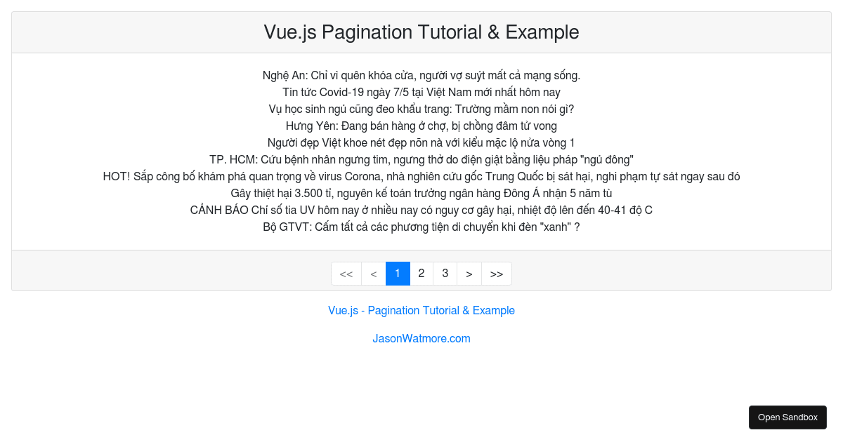 Vue.js - Pagination Tutorial & Example - Codesandbox
