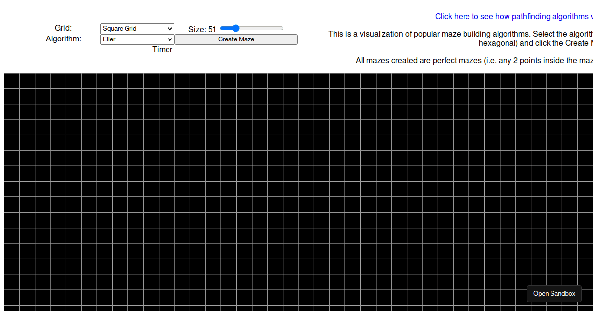Maze builder visualization - Codesandbox
