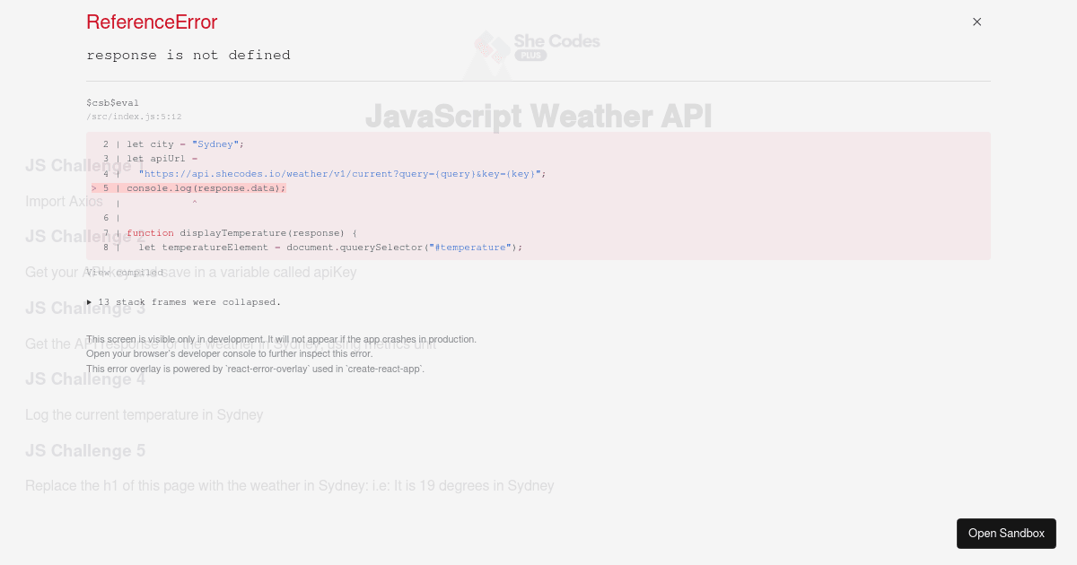 JavaScript Open Weather API (forked) - Codesandbox