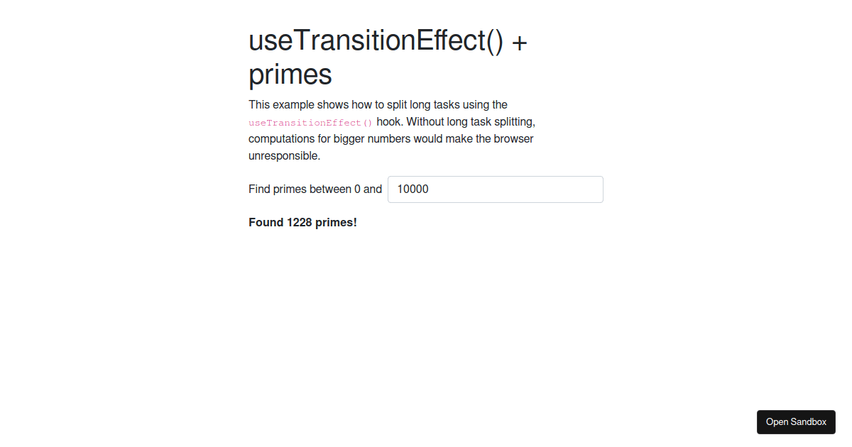 useTransitionEffect() - Primes Example - Codesandbox