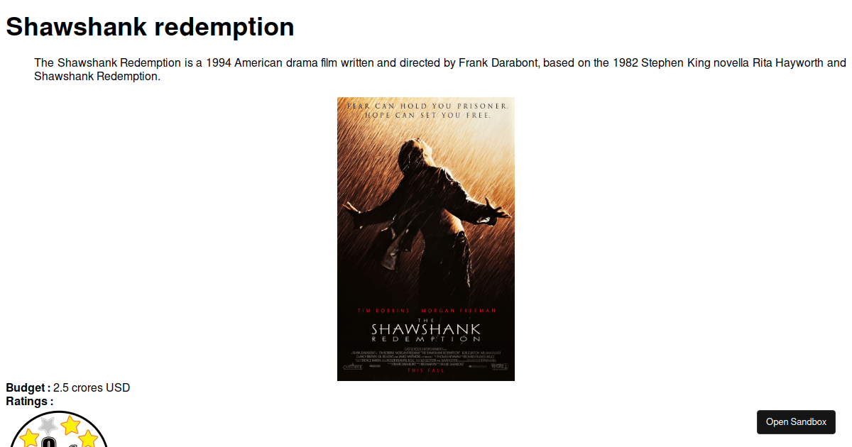 first movie page using html and css - Codesandbox