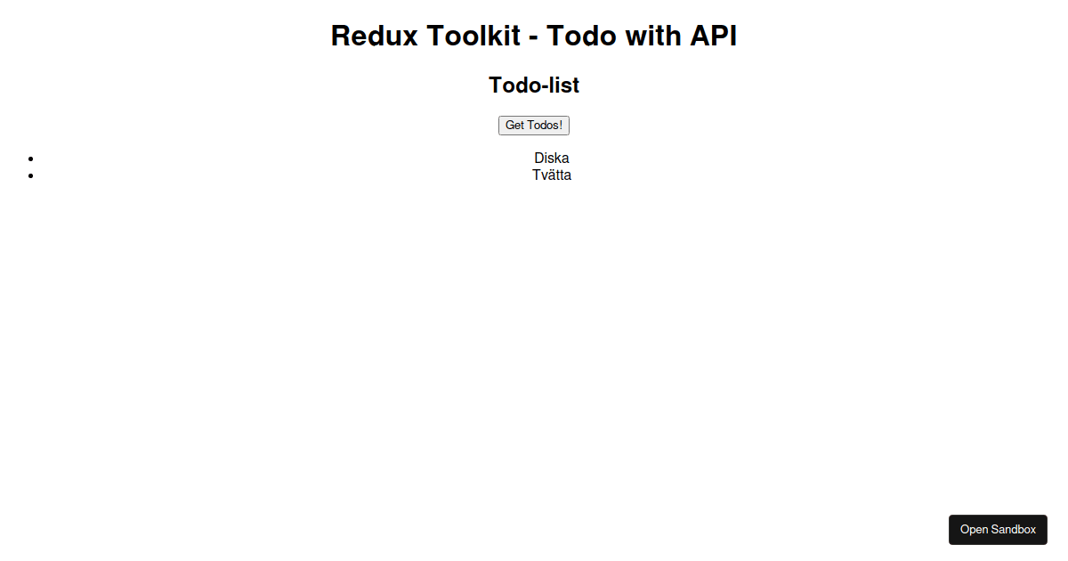 Genomgång - Redux Toolkit - Todo with API 14/2 - Codesandbox