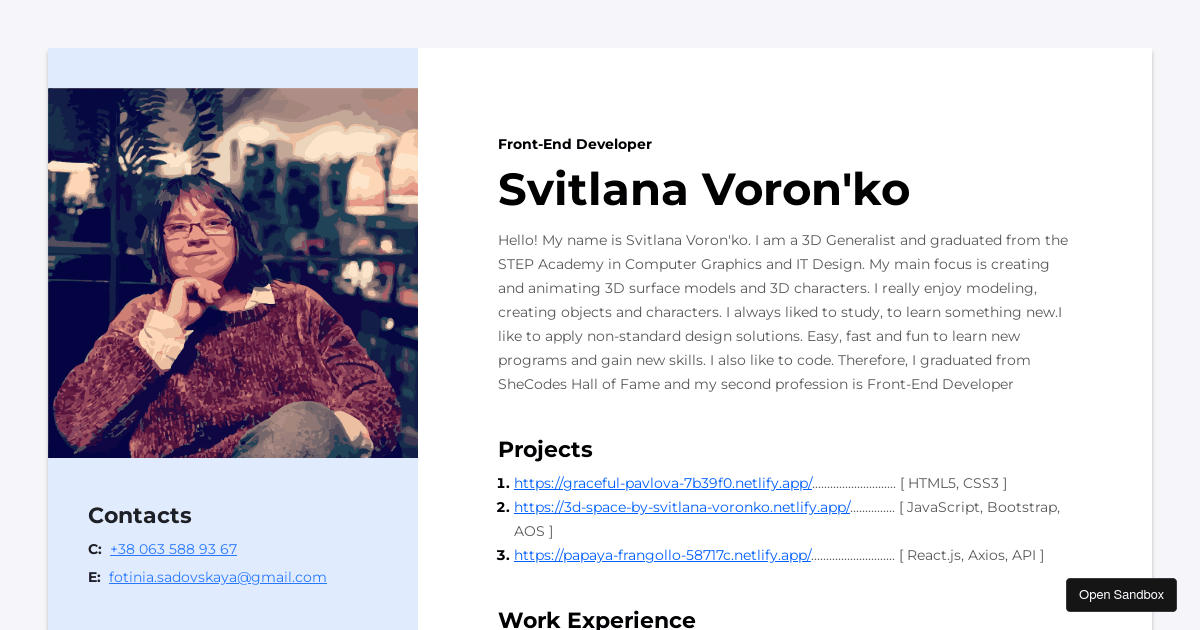 front-end-developer-resume - Codesandbox