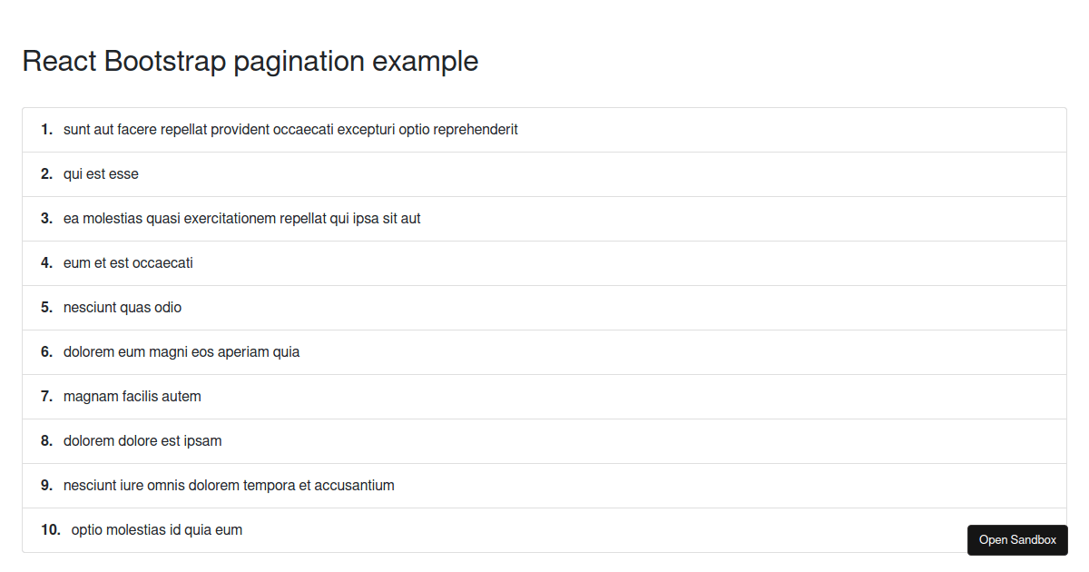 React Bootstrap pagination example - Codesandbox