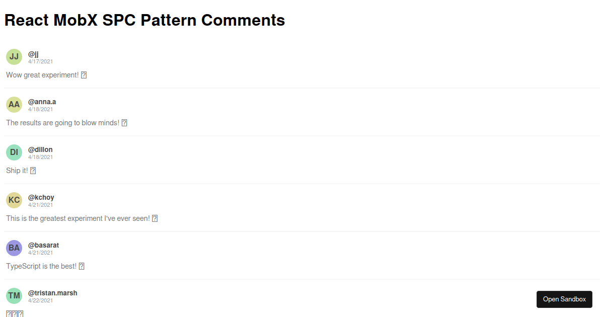React Mobx Spc Pattern Comments Codesandbox