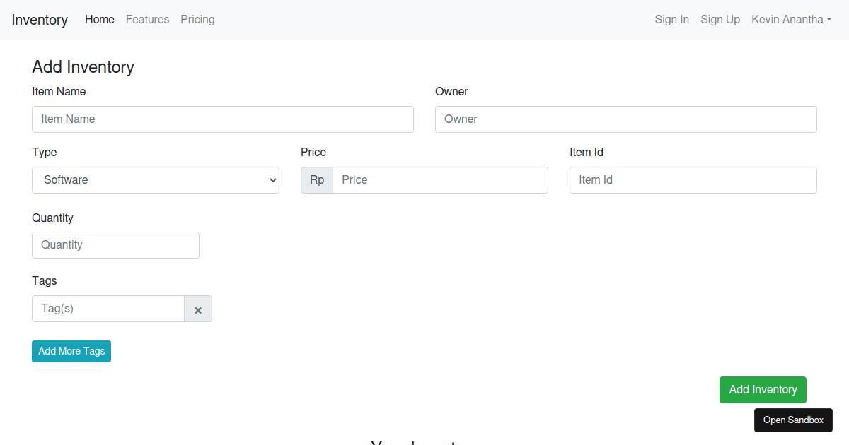 inventory - Codesandbox