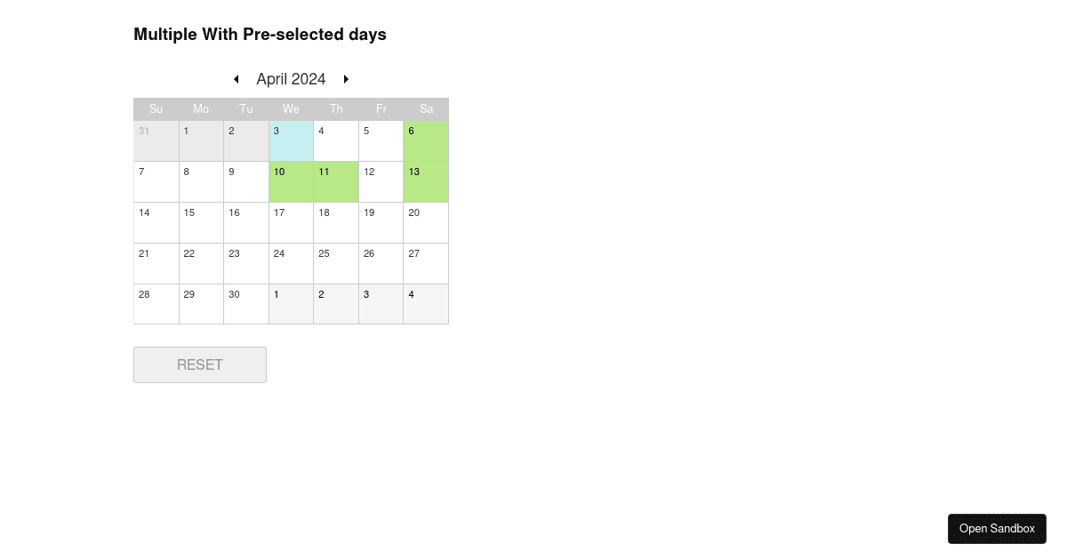 React Calendar Multiday (forked) - Codesandbox
