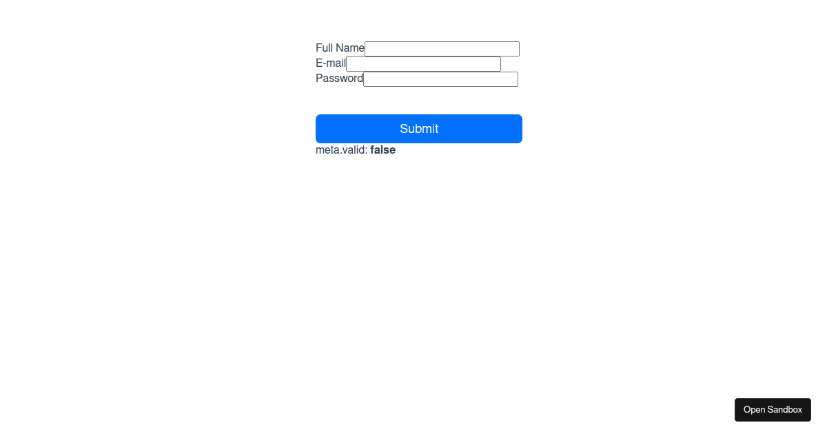 Form initial state is always invalid - Codesandbox