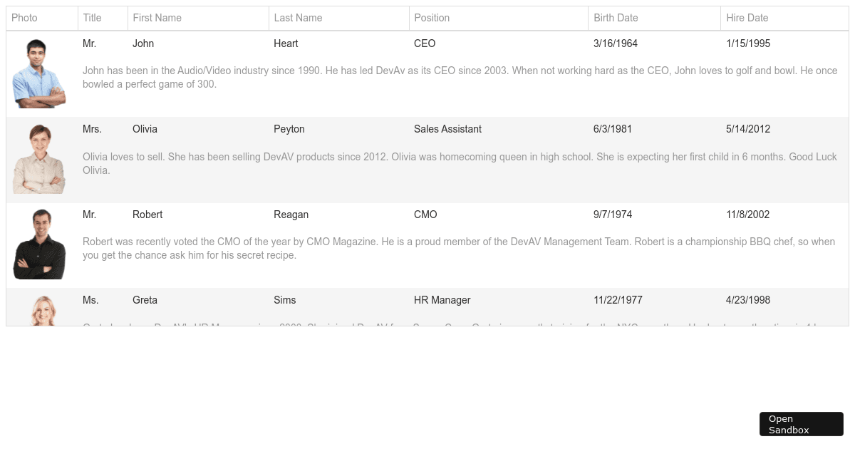 Row Template - DevExtreme Data Grid - Codesandbox