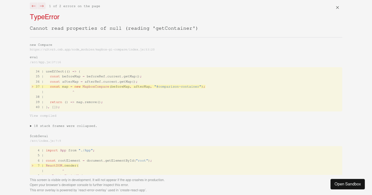 POC for mapbox-gl-compare used with react-map-gl (forked) - Codesandbox