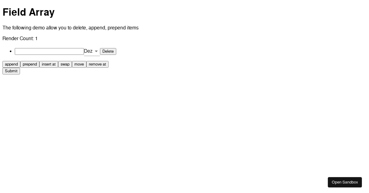 React Hook Form - useFieldArray - Codesandbox