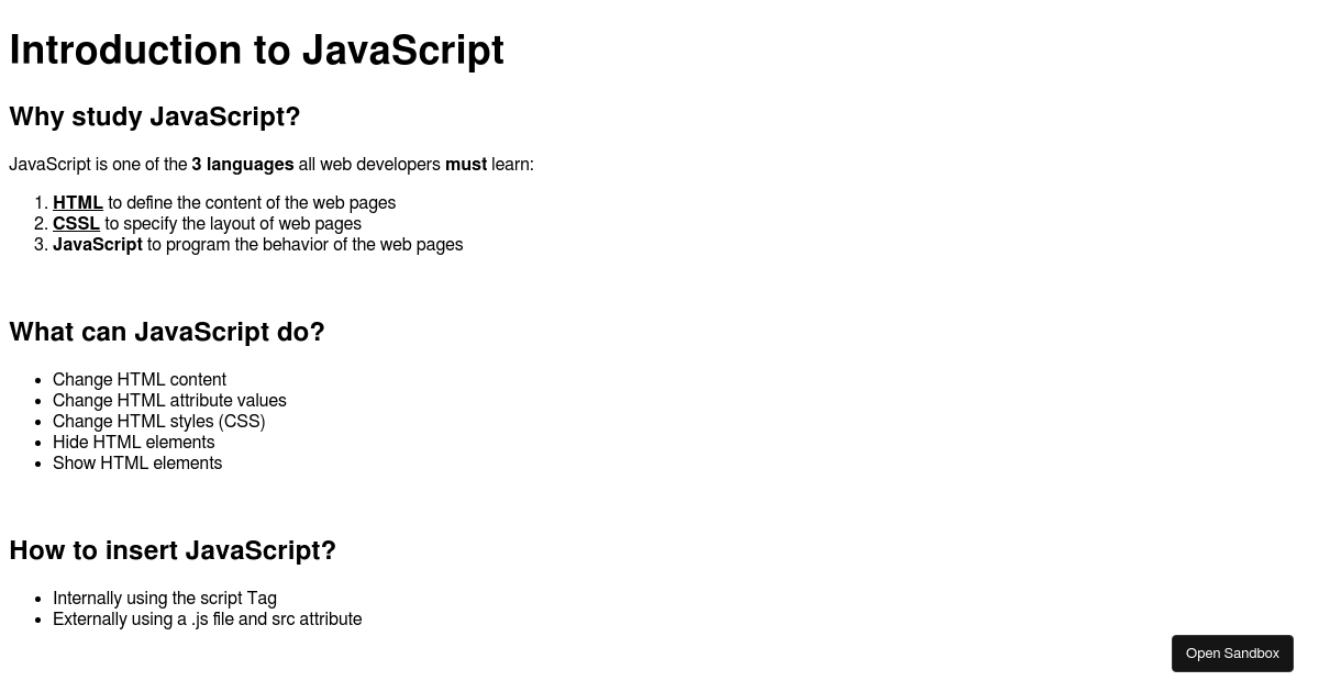 Intro to JS - Codesandbox