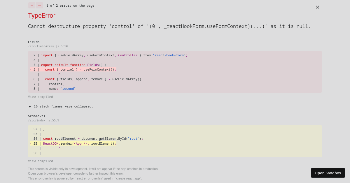 React Hook Form - useFieldArray nested arrays (forked) - Codesandbox