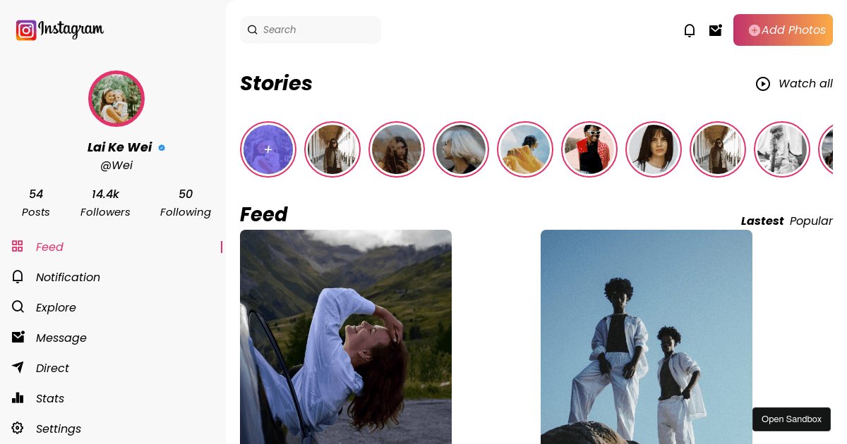 Instagram Clone - Codesandbox