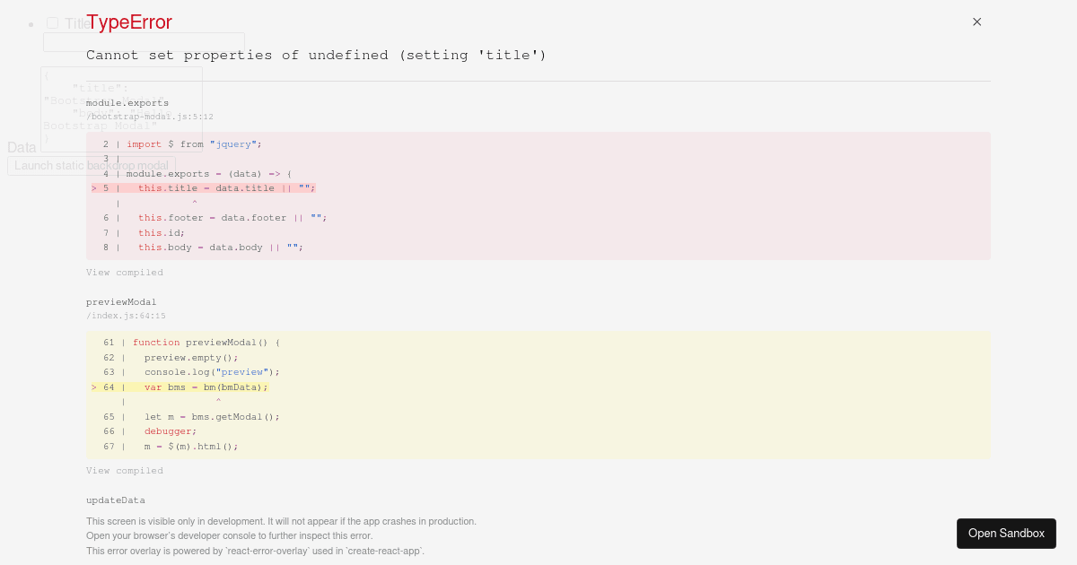 Js bootstrap modal codesandbox