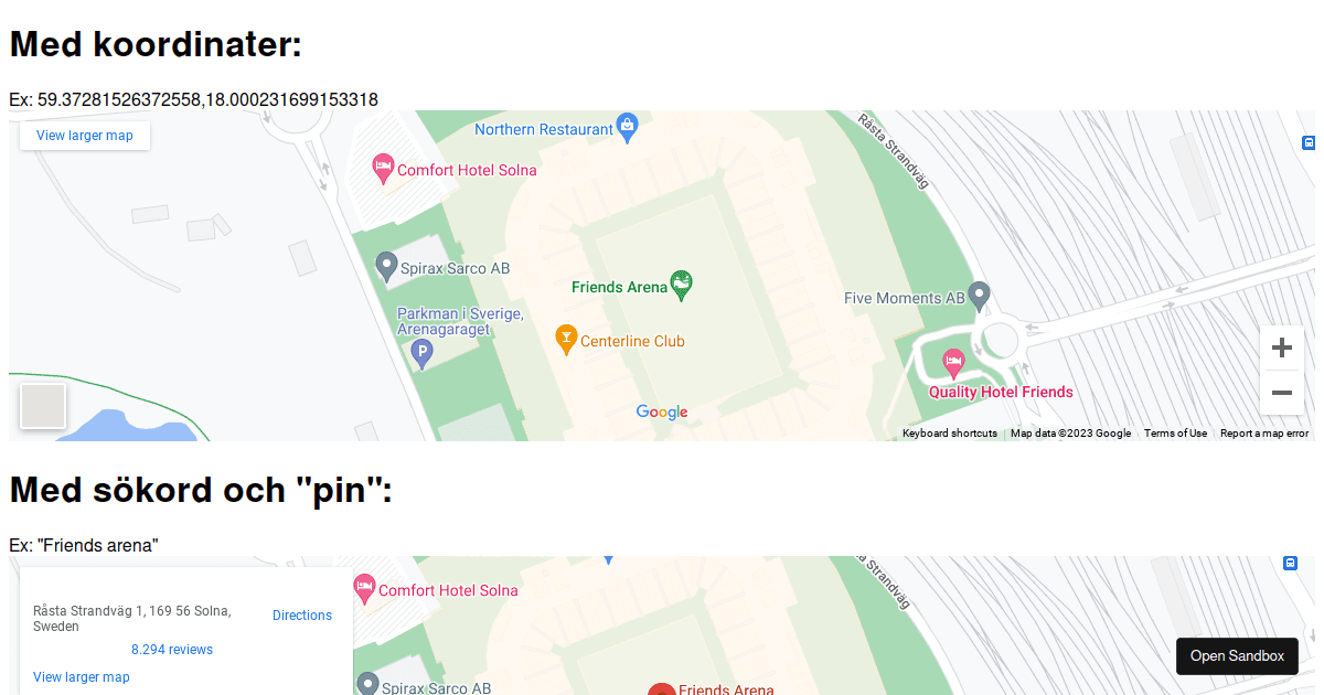 Google Maps embedded Codesandbox - 61 