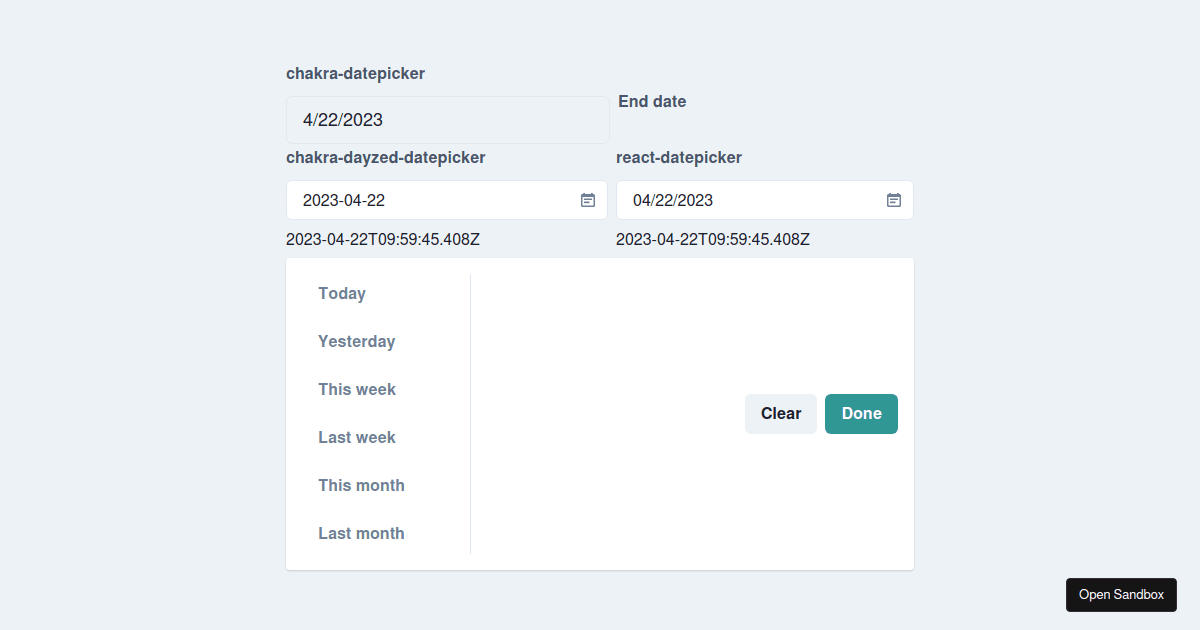 Chakra UI Datepicker Demo (forked) - Codesandbox