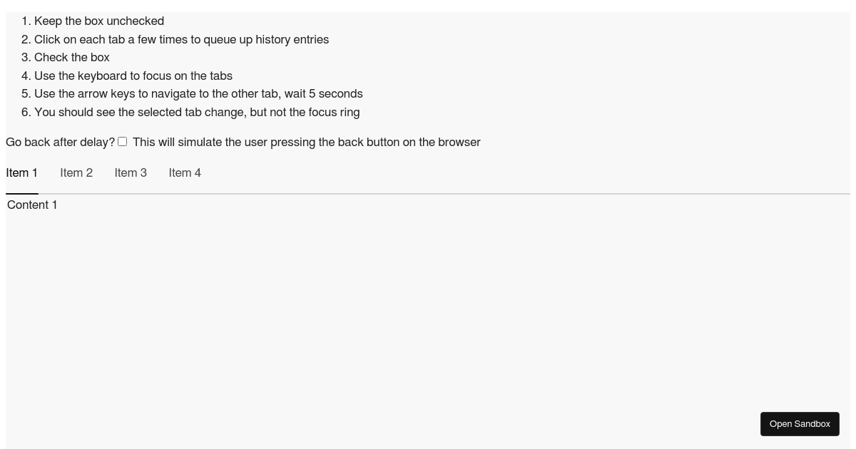 React Spectrum Tabs focus issue - Codesandbox