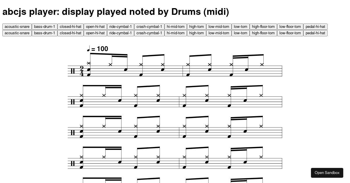 Drum Tutor clone in web with abcjs drawing a circle notes on beat ...