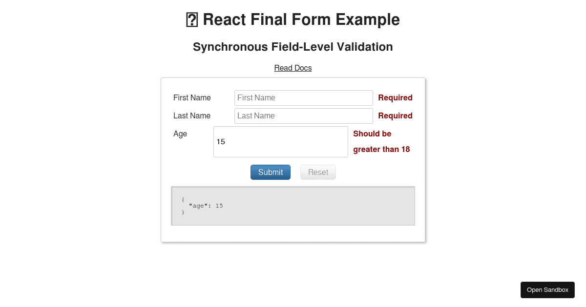 🏁 React Final Form - Field-Level Validation Example - Codesandbox