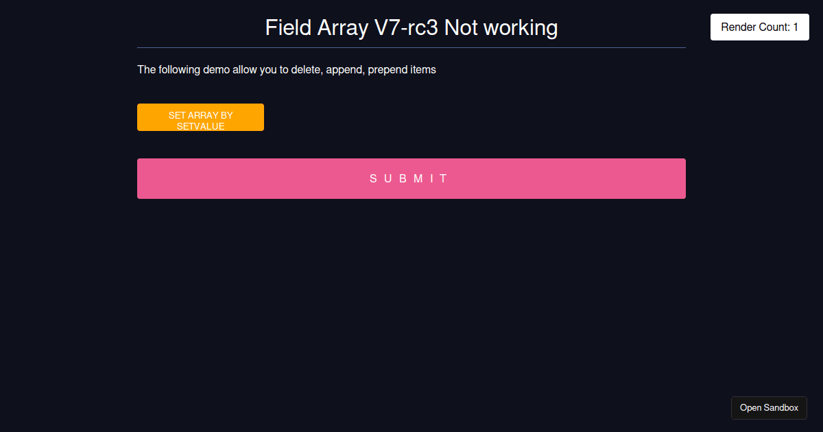useFieldArray 7.0.0rc-3 not working - Codesandbox